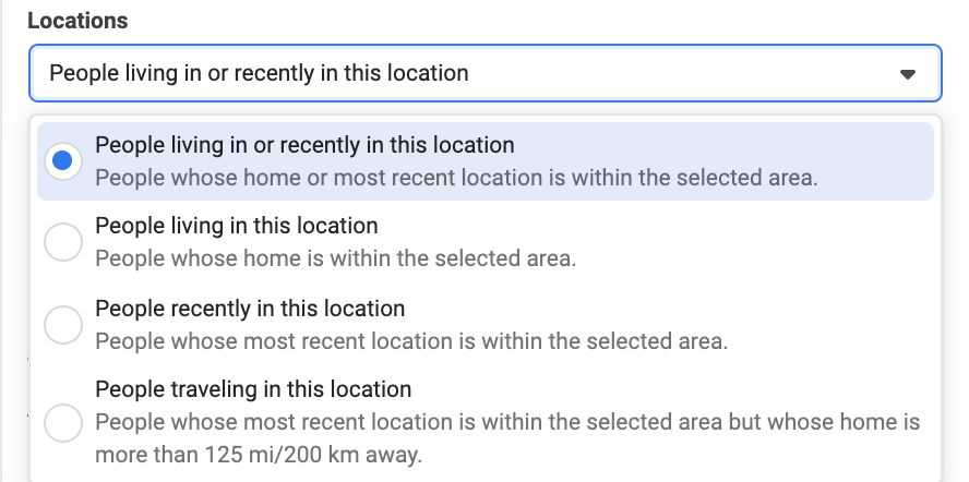 Facebook ads by location targeting